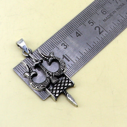 Idol lord Shiva trident damaru shape 925 sterling silver customized designer pendant with stud, gorgeous stylish best gifting pendant ssp359 - TRIBAL ORNAMENTS