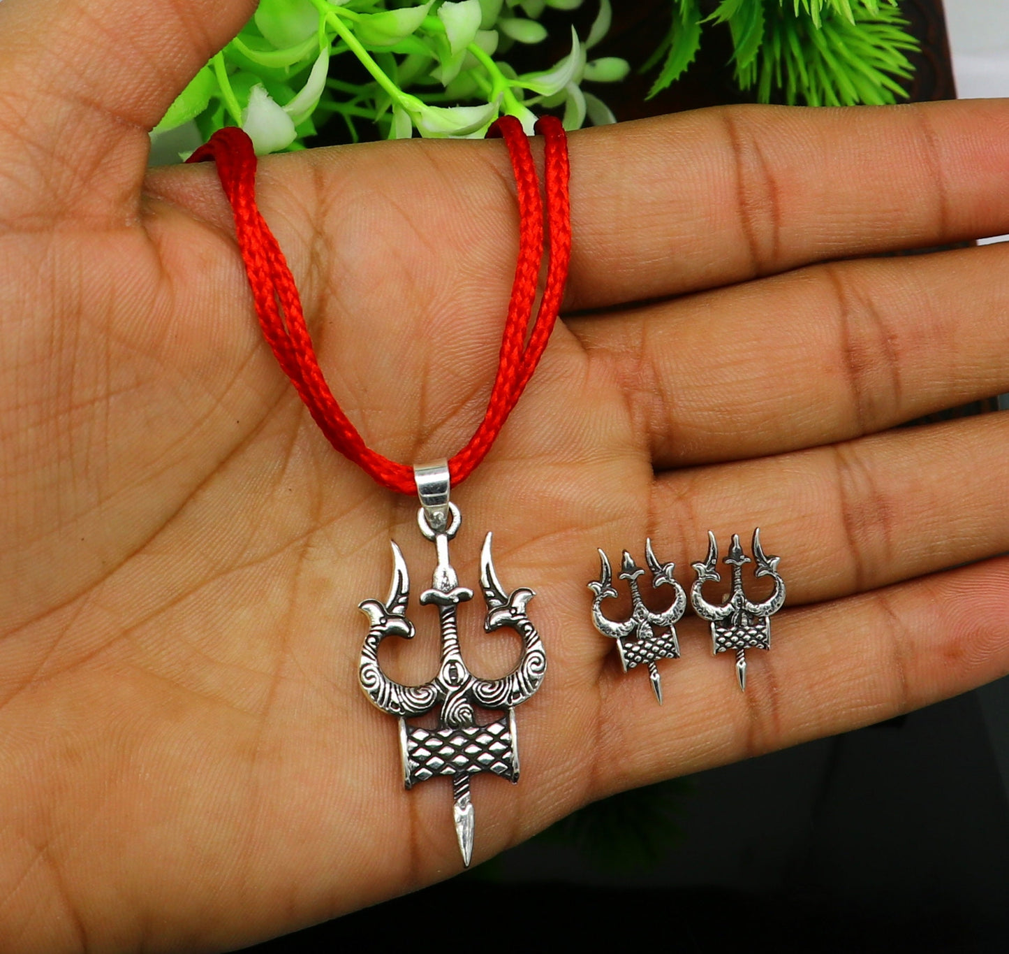 Idol lord Shiva trident damaru shape 925 sterling silver customized designer pendant with stud, gorgeous stylish best gifting pendant ssp359 - TRIBAL ORNAMENTS