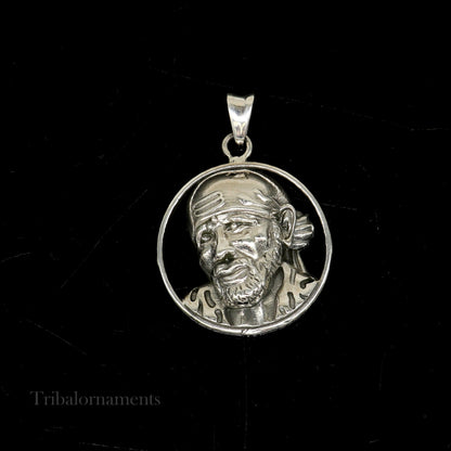Unisex 925 sterling silver Sai Baba pendant, handmade tribal jewelry, stylish personalized religious pendant for men and women.