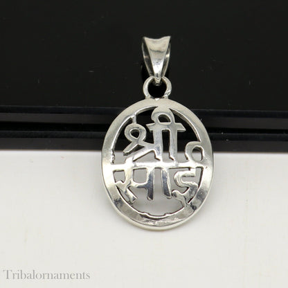 Handmade 925 sterling silver Shree Sai idol pendant necklace, personalized tribal jewelry with intricate divine design.