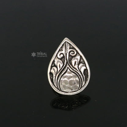 Sterling silver Indian classical tribal ring with floral design, adjustable band, perfect for Navratri ethnic jewelry.
