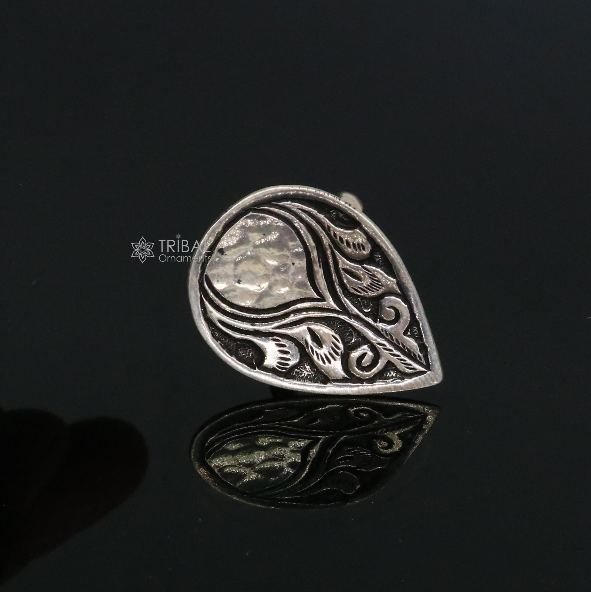 Indian Classical cultural flower design 925 sterling silver adjustable ring, best tribal ethnic jewelry Navratri jewelry sr389 - TRIBAL ORNAMENTS
