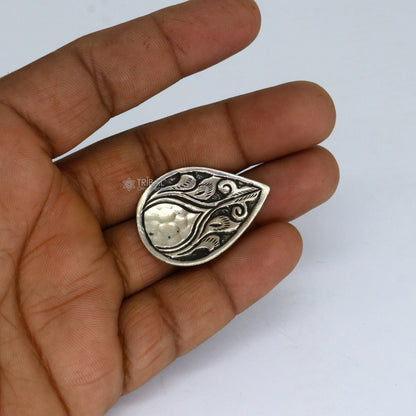 Sterling silver Indian classical tribal ring with floral design, adjustable band, traditional ethnic jewelry for Navratri celebrations.