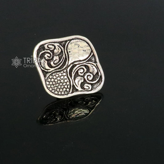Indian Classical cultural flower design 925 sterling silver adjustable ring, best tribal ethnic jewelry Navratri jewelry sr390 - TRIBAL ORNAMENTS
