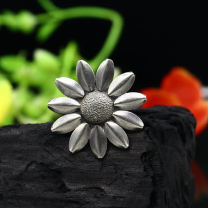Handmade silver vintage Indian tribal ring with intricate design, adjustable fit and belly dance jewelry style by Tribal Ornaments.