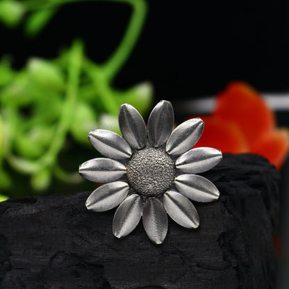 Handmade silver Indian cultural design vintage adjustable ring with tribal patterns, perfect for belly dance jewelry.