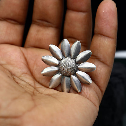 Handmade silver Indian tribal ring with intricate vintage design, adjustable fit, ideal for belly dance jewelry.