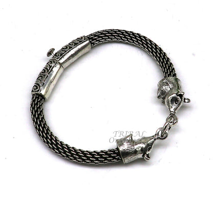 Indian ethnic style divine mouse design men's bracelet in 925 sterling silver, featuring tribal ornament craftsmanship.