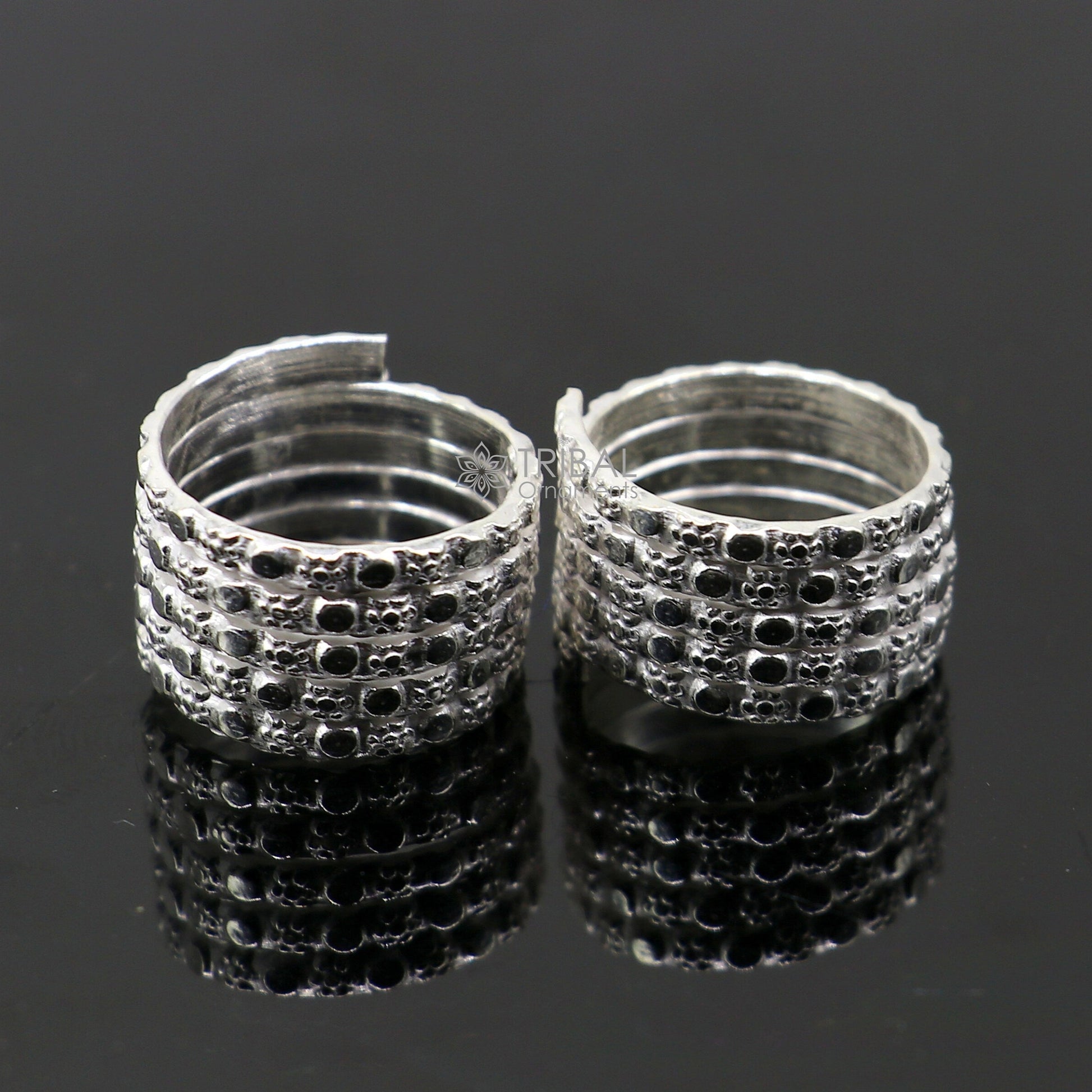 Indian Ethnic style handmade solid silver spiral design toe rings pair, excellent tribal customized belly dance hippie & boho jewelry ntr85 - TRIBAL ORNAMENTS