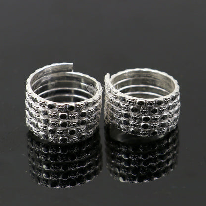 Indian Ethnic style handmade solid silver spiral design toe rings pair, excellent tribal customized belly dance hippie & boho jewelry ntr85 - TRIBAL ORNAMENTS