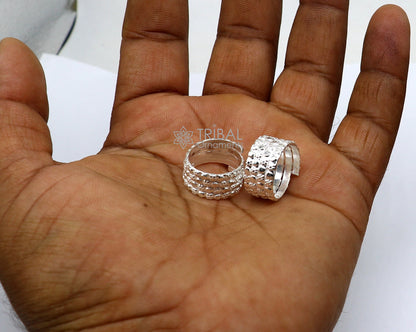 Pair of Indian ethnic handmade solid silver toe rings with spiral design, tribal, boho, belly dance, and hippie jewelry style by TRIBAL ORNAMENTS