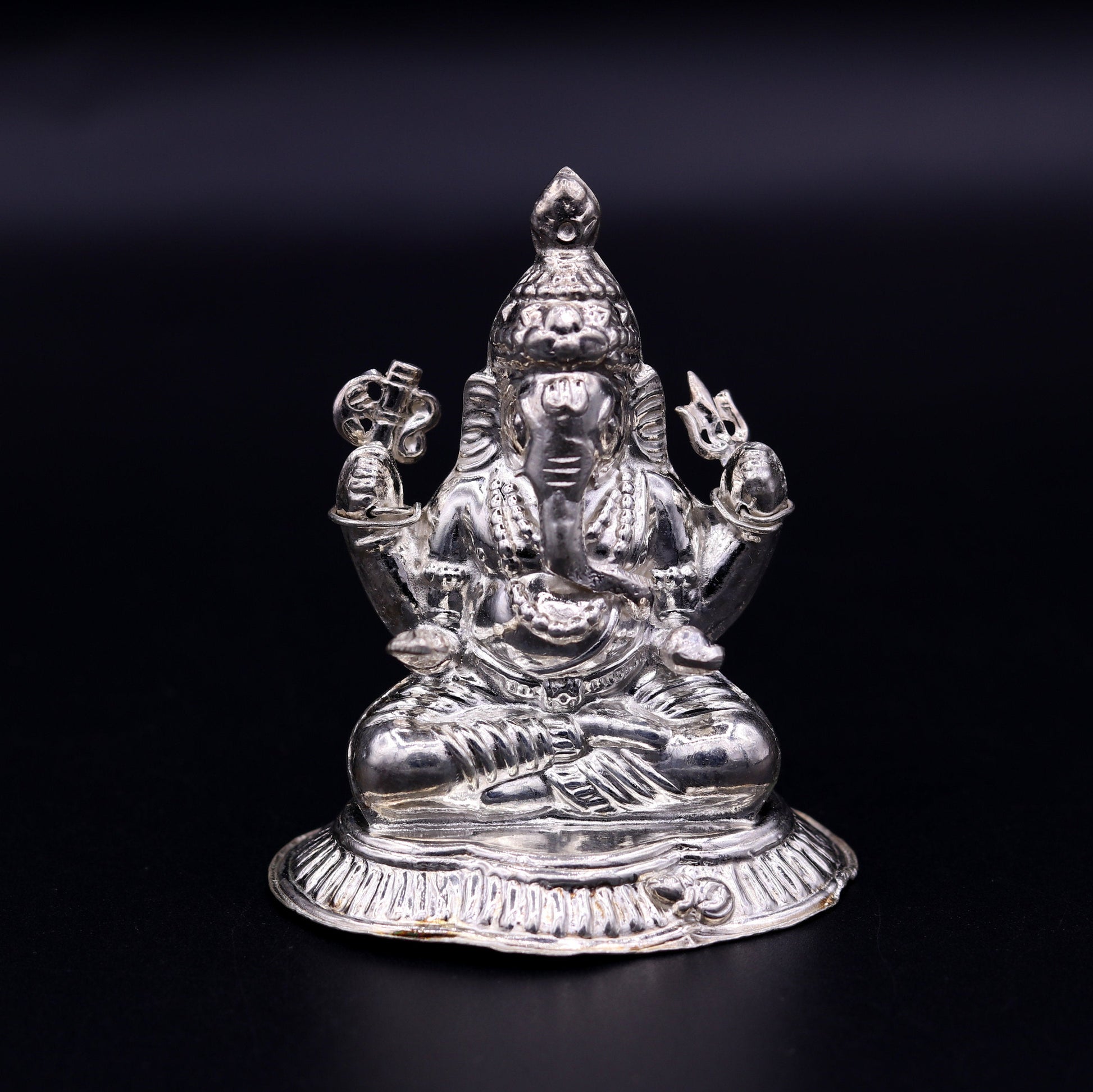 Indian idol lord Ganesha statue Sterling silver handmade gorgeous sculpture for Diwali puja home temple article from Rajasthan India sst02 - TRIBAL ORNAMENTS