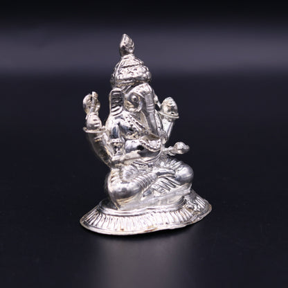 Indian idol lord Ganesha statue Sterling silver handmade gorgeous sculpture for Diwali puja home temple article from Rajasthan India sst02 - TRIBAL ORNAMENTS