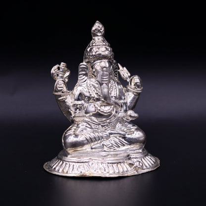 Indian idol lord Ganesha statue Sterling silver handmade gorgeous sculpture for Diwali puja home temple article from Rajasthan India sst02 - TRIBAL ORNAMENTS