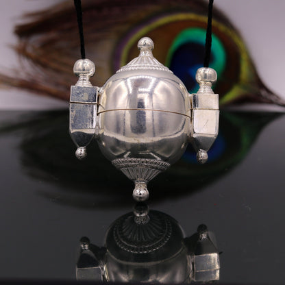 Sterling silver Lord Shiva Lingam pendant in a detailed box container from Rajasthan, India, by Tribal Ornaments.