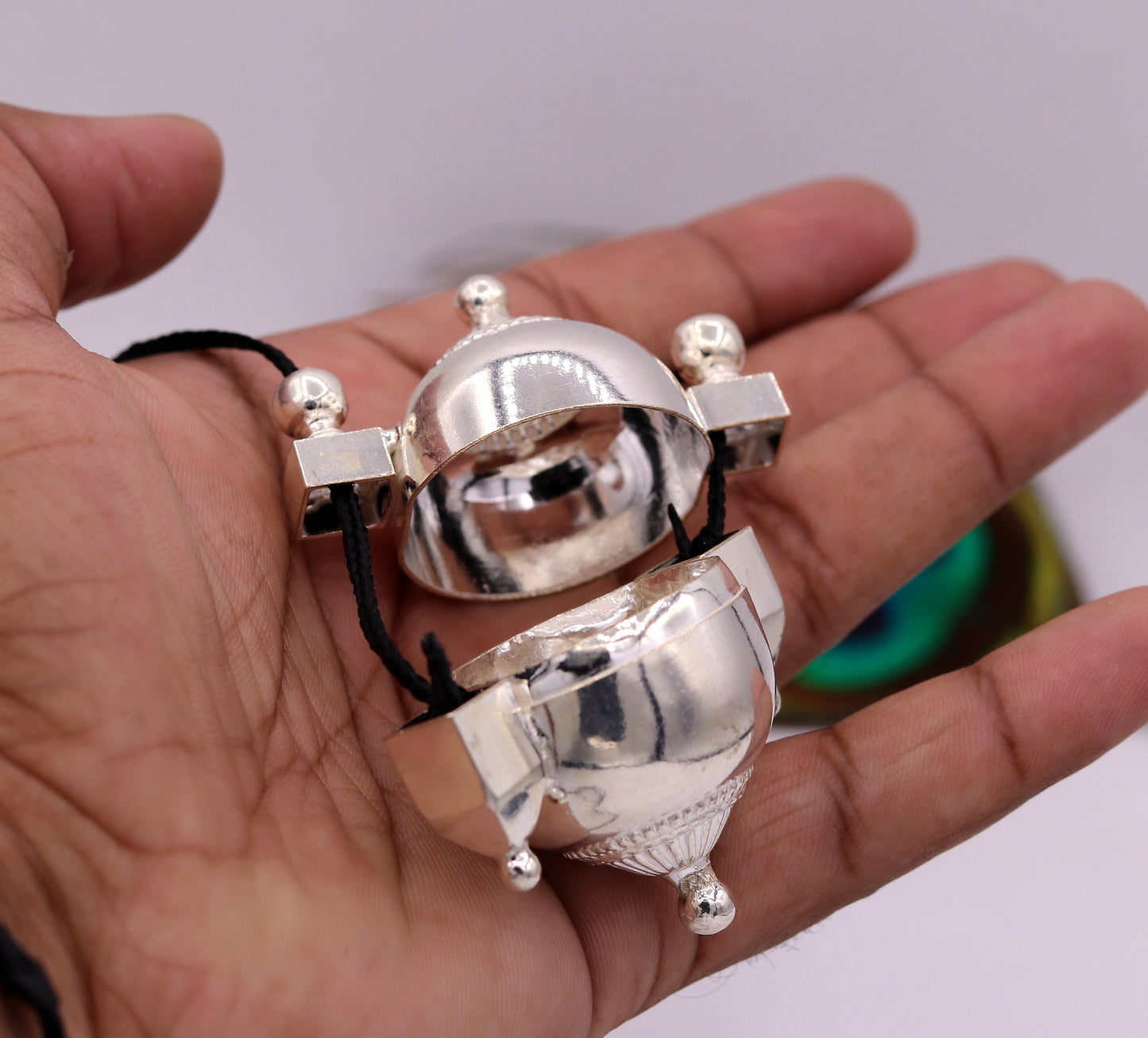 Indian lord shiva lingam box container box sterling silver pendant jewelry from rajasthan india nsp114 - TRIBAL ORNAMENTS