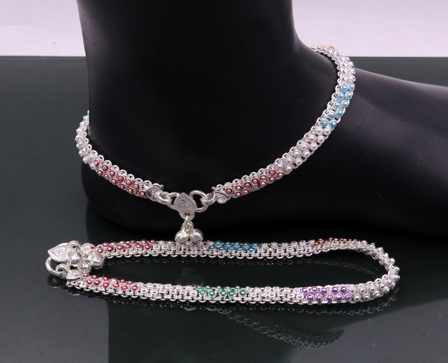 indian style 10.5" Sterling silver handmade gorgeous ankle bracelet gifting ankles feet bracelet tribal ethnic belly dance jewelry ank5 - TRIBAL ORNAMENTS