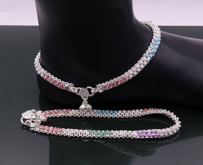 indian style 10.5" Sterling silver handmade gorgeous ankle bracelet gifting ankles feet bracelet tribal ethnic belly dance jewelry ank5 - TRIBAL ORNAMENTS