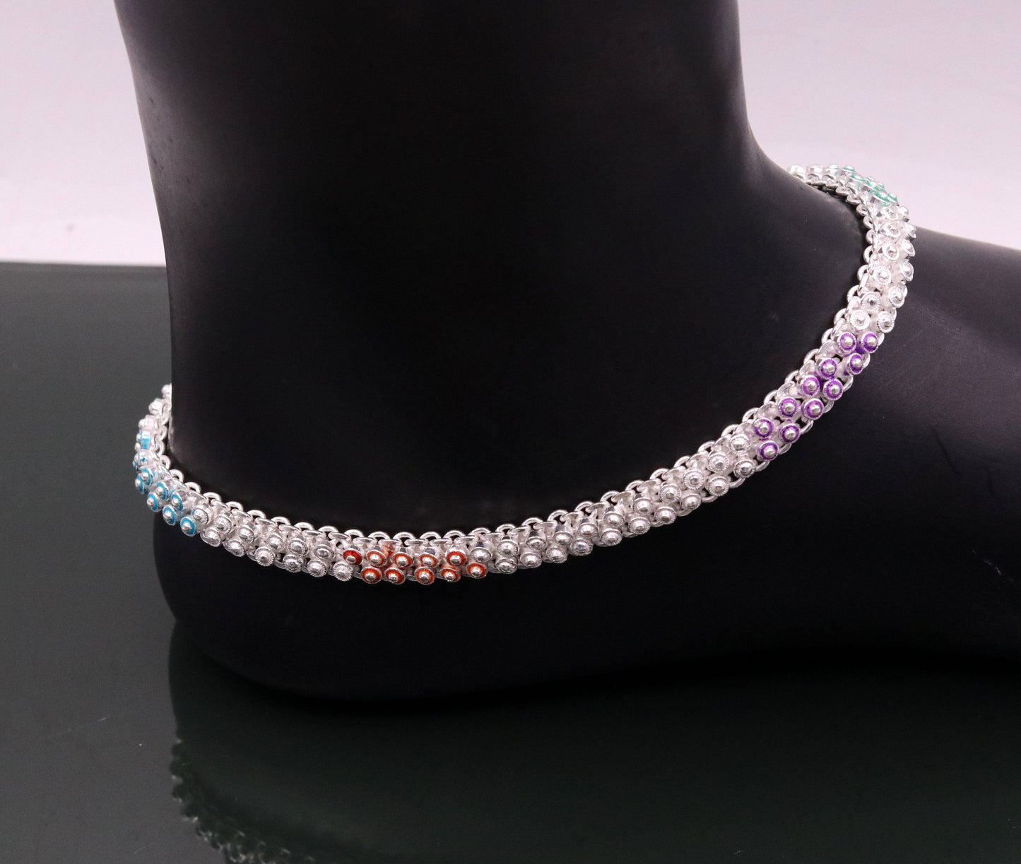 indian style 10.5" Sterling silver handmade gorgeous ankle bracelet gifting ankles feet bracelet tribal ethnic belly dance jewelry ank5 - TRIBAL ORNAMENTS