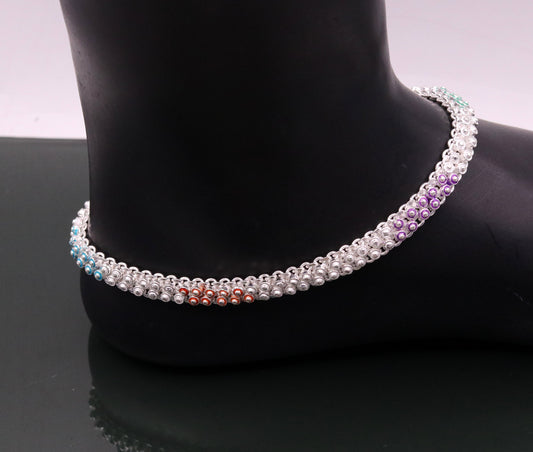 indian style 10.5" Sterling silver handmade gorgeous ankle bracelet gifting ankles feet bracelet tribal ethnic belly dance jewelry ank5 - TRIBAL ORNAMENTS