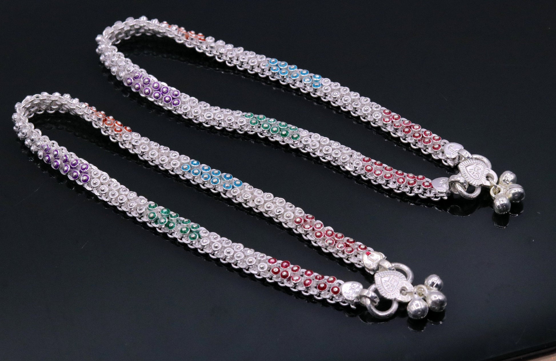 indian style 10.5" Sterling silver handmade gorgeous ankle bracelet gifting ankles feet bracelet tribal ethnic belly dance jewelry ank5 - TRIBAL ORNAMENTS