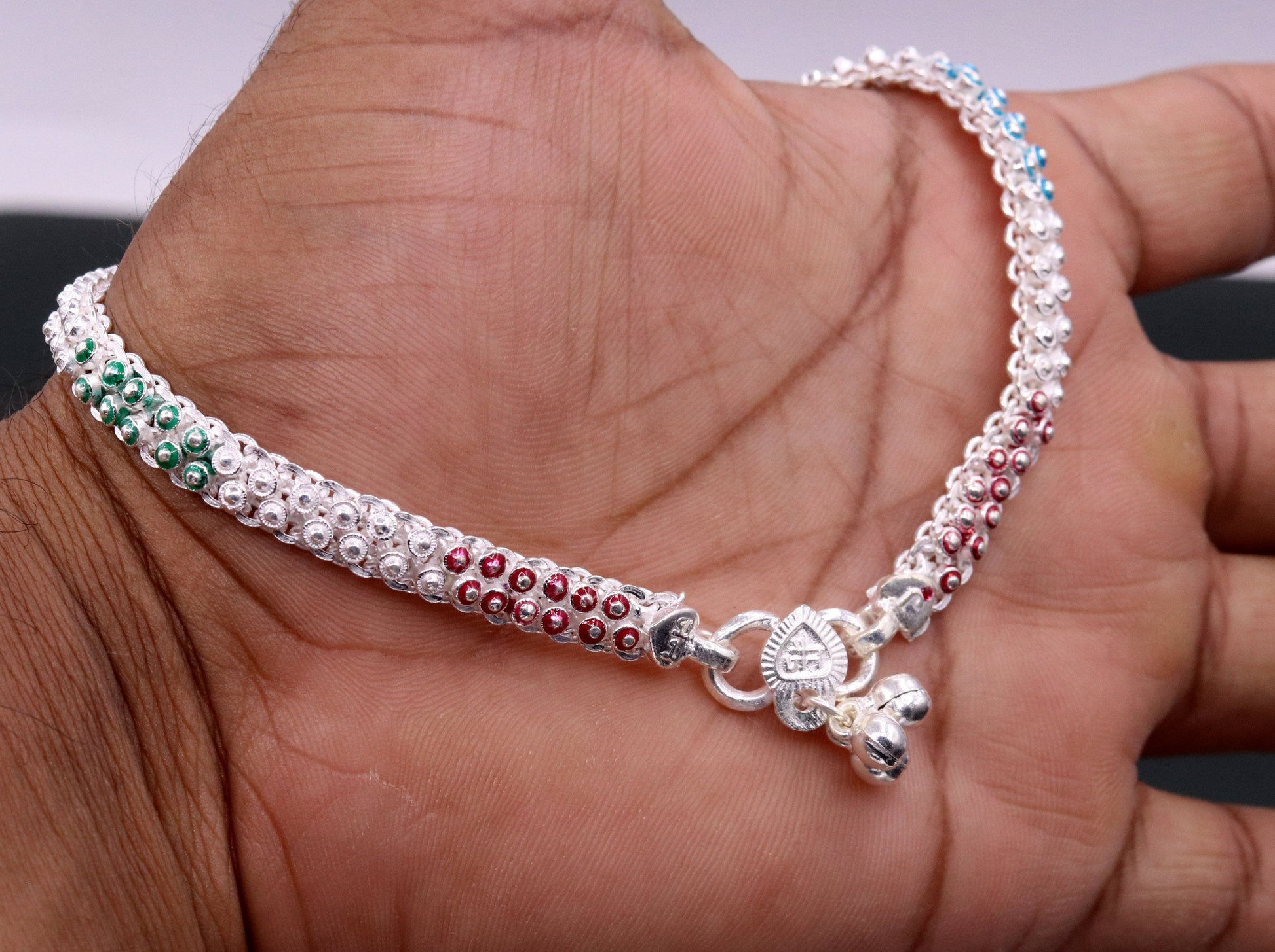 indian style 10.5" Sterling silver handmade gorgeous ankle bracelet gifting ankles feet bracelet tribal ethnic belly dance jewelry ank5 - TRIBAL ORNAMENTS