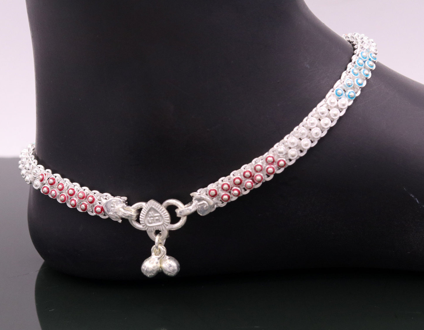 indian style 10.5" Sterling silver handmade gorgeous ankle bracelet gifting ankles feet bracelet tribal ethnic belly dance jewelry ank5 - TRIBAL ORNAMENTS