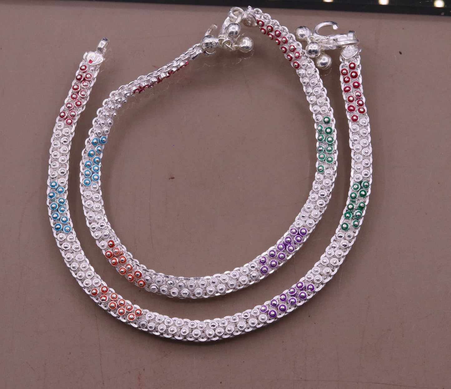 indian style 10.5" Sterling silver handmade gorgeous ankle bracelet gifting ankles feet bracelet tribal ethnic belly dance jewelry ank5 - TRIBAL ORNAMENTS