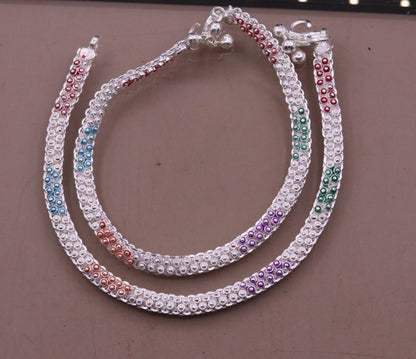 indian style 10.5" Sterling silver handmade gorgeous ankle bracelet gifting ankles feet bracelet tribal ethnic belly dance jewelry ank5 - TRIBAL ORNAMENTS
