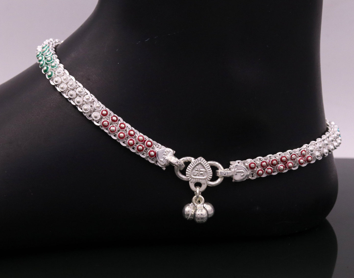 indian style 10.5" Sterling silver handmade gorgeous ankle bracelet gifting ankles feet bracelet tribal ethnic belly dance jewelry ank5 - TRIBAL ORNAMENTS