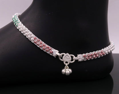 indian style 10.5" Sterling silver handmade gorgeous ankle bracelet gifting ankles feet bracelet tribal ethnic belly dance jewelry ank5 - TRIBAL ORNAMENTS