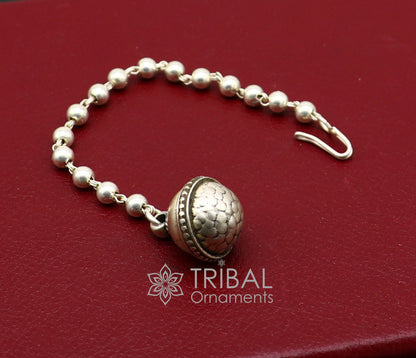 Vintage Indian mangtika hair jewelry in 925 sterling silver with traditional tribal design, perfect for ethnic cultural occasions.