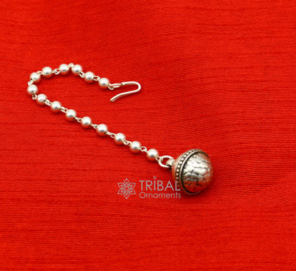 Indian vintage-style mangtika hair jewelry in 925 sterling silver with intricate tribal design, showcasing traditional ethnic head adornment.