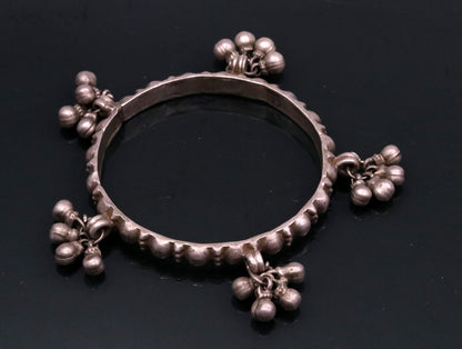 Indian traditional handmade solid sterling silver bangle bracelet for women's, excellent hanging bells charm bangle tribal jewelry sba16 - TRIBAL ORNAMENTS