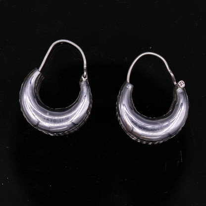 Indian traditional style 925 sterling pure silver handmade vintage style hoops earrings kundal, ethnic bali tribal jewelry from india s588 - TRIBAL ORNAMENTS