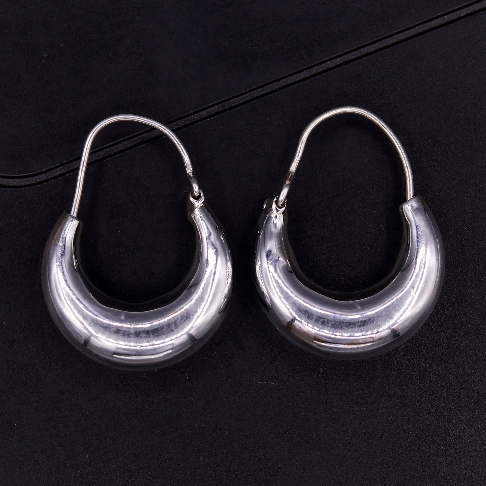 Indian traditional style 925 sterling pure silver handmade vintage style hoops earrings kundal, ethnic bali tribal jewelry from india s588 - TRIBAL ORNAMENTS
