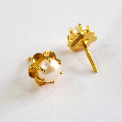 Indian traditional style vintage antique designer gorgeous 22karat yellow gold natural pearl stud earrings pair best collection er80 - TRIBAL ORNAMENTS