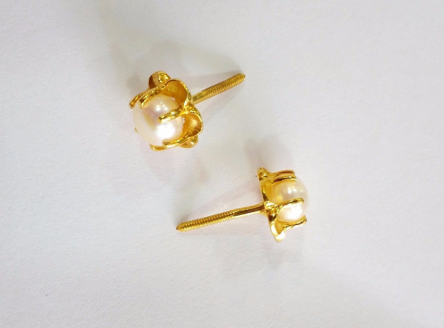 Indian traditional style vintage antique designer gorgeous 22karat yellow gold natural pearl stud earrings pair best collection er80 - TRIBAL ORNAMENTS