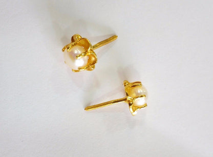 Indian traditional style vintage antique designer gorgeous 22karat yellow gold natural pearl stud earrings pair best collection er80 - TRIBAL ORNAMENTS