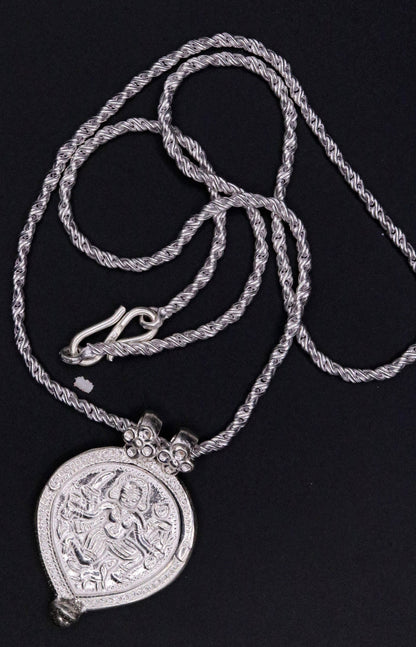 Indian tribal deity's bheru ji handmade solid silver pendant with necklace chain tribal jewelry for unisex nsp24 - TRIBAL ORNAMENTS