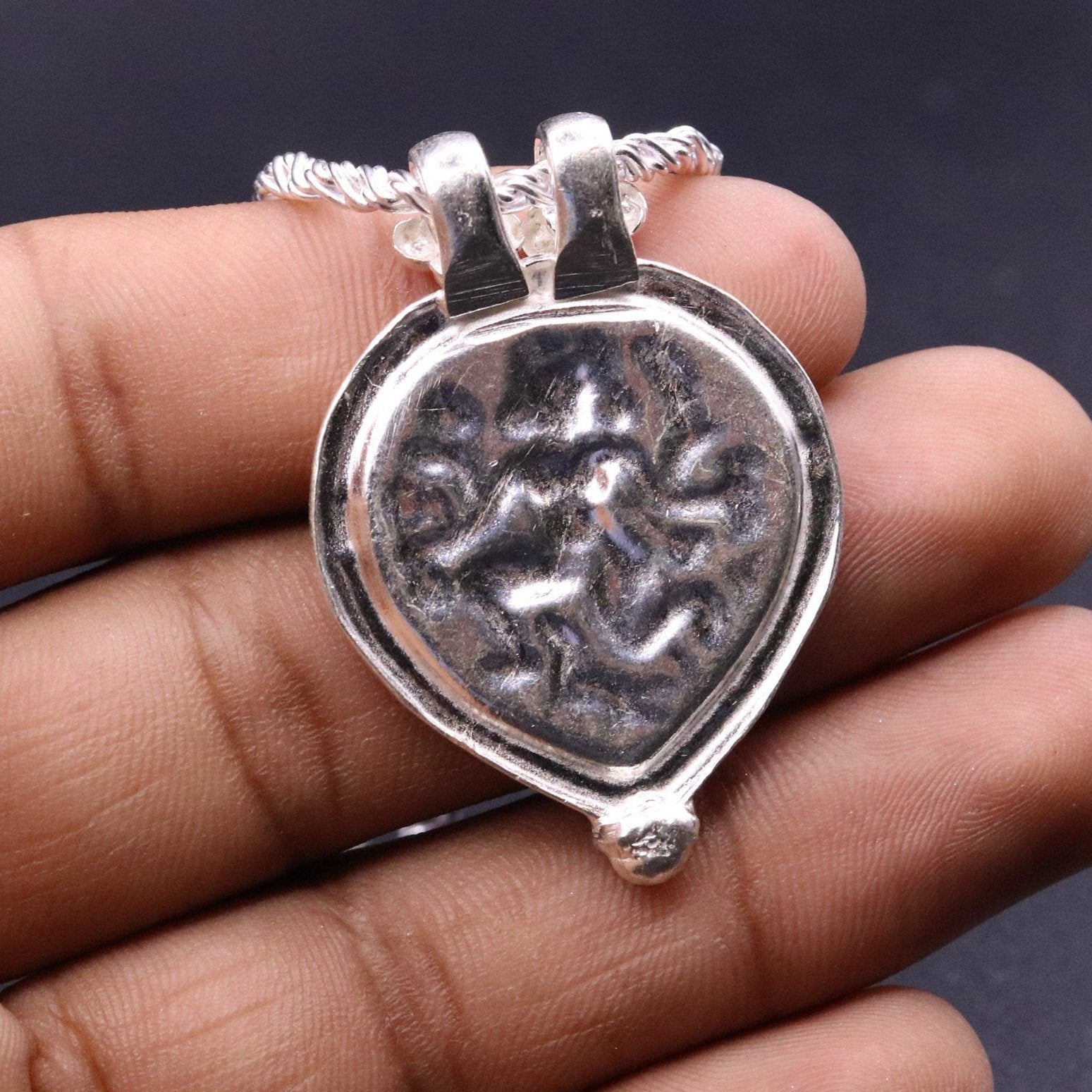Indian tribal deity's bheru ji handmade solid silver pendant with necklace chain tribal jewelry for unisex nsp24 - TRIBAL ORNAMENTS