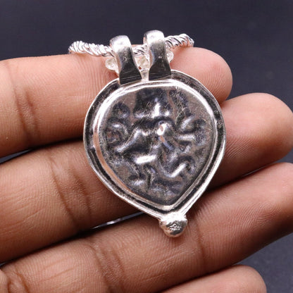Indian tribal deity's bheru ji handmade solid silver pendant with necklace chain tribal jewelry for unisex nsp24 - TRIBAL ORNAMENTS