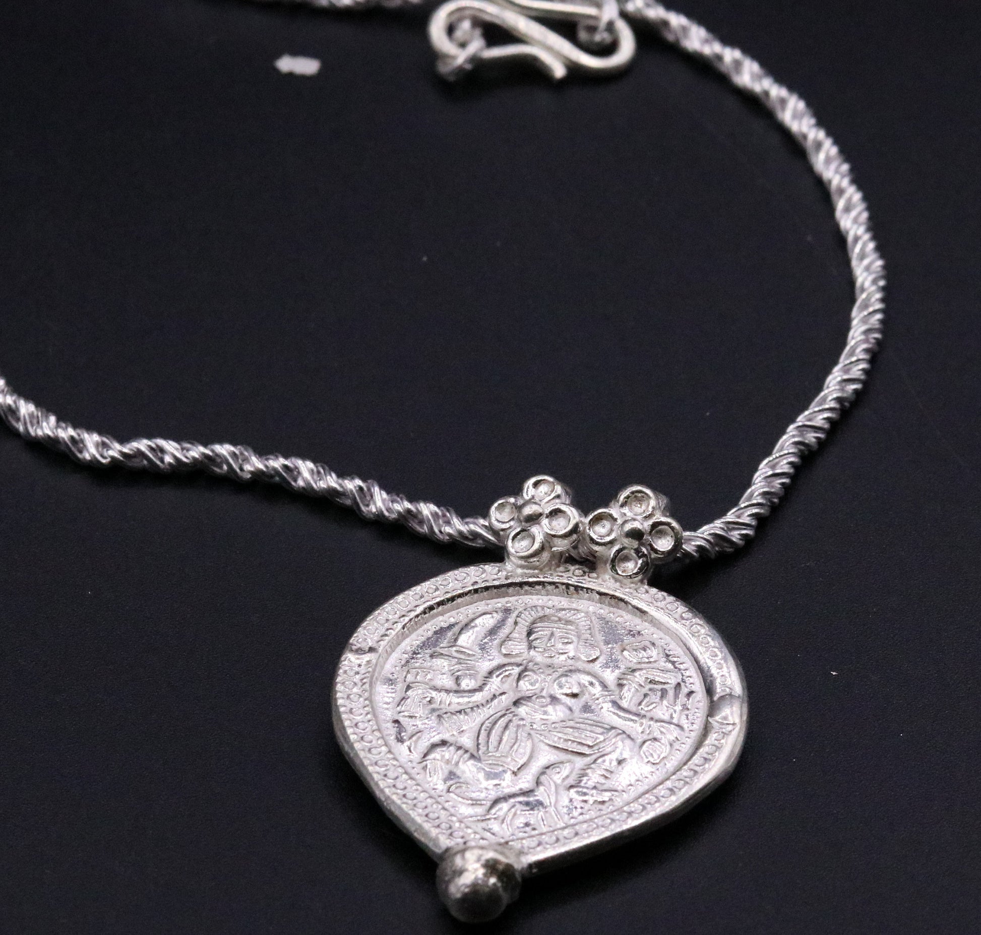 Indian tribal deity's bheru ji handmade solid silver pendant with necklace chain tribal jewelry for unisex nsp24 - TRIBAL ORNAMENTS