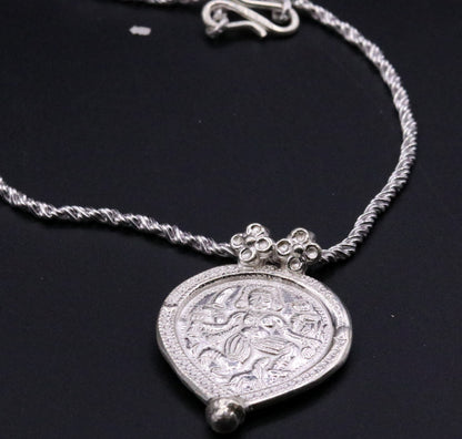 Indian tribal deity's bheru ji handmade solid silver pendant with necklace chain tribal jewelry for unisex nsp24 - TRIBAL ORNAMENTS