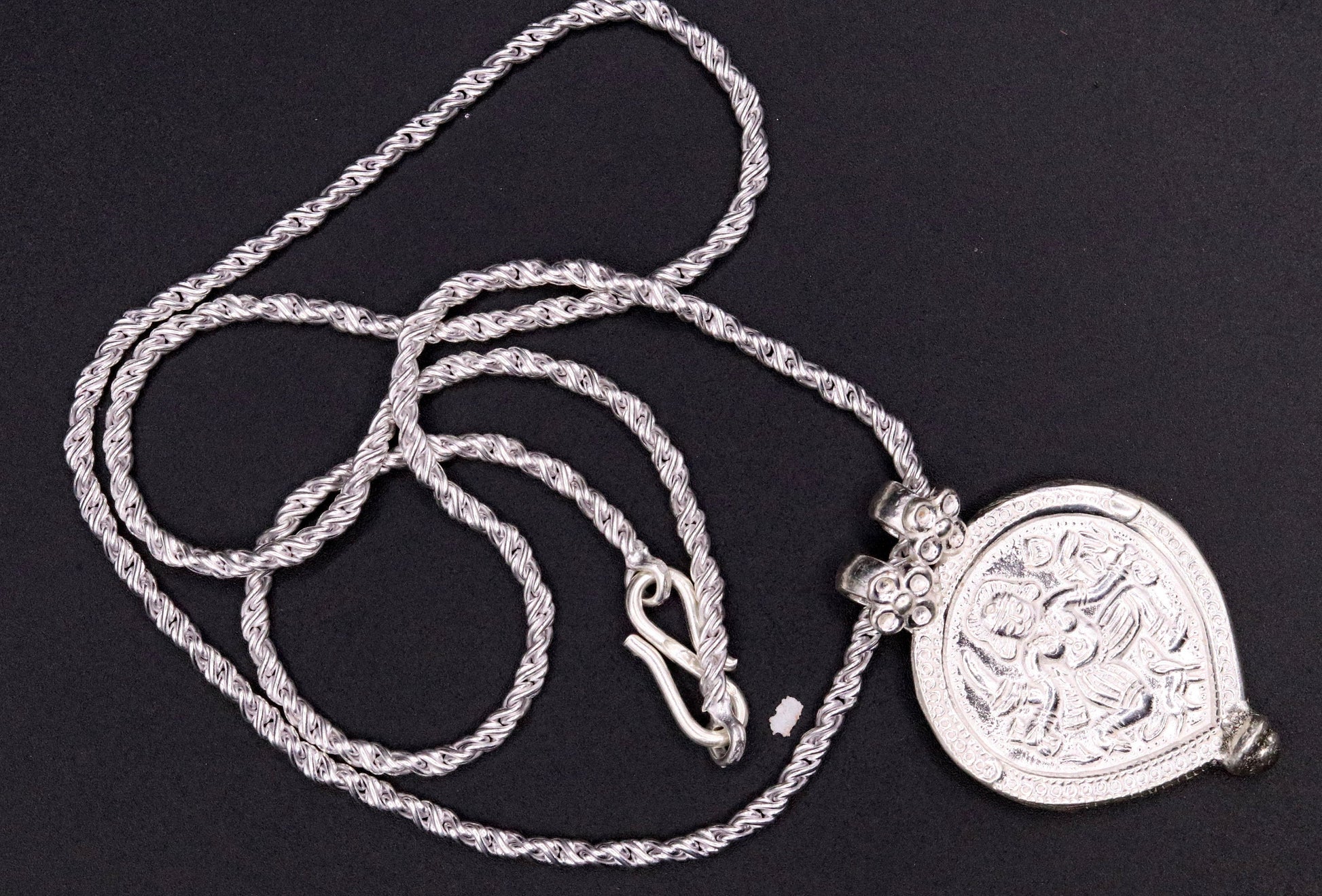 Indian tribal deity's bheru ji handmade solid silver pendant with necklace chain tribal jewelry for unisex nsp24 - TRIBAL ORNAMENTS