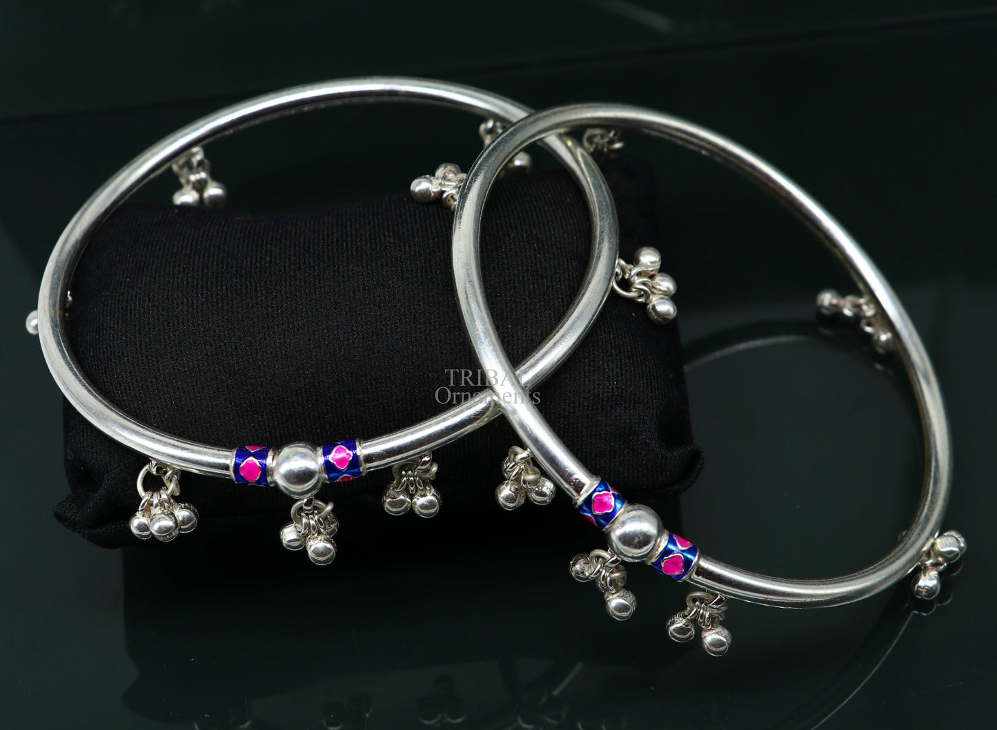 Indian tribal ethnic sterling silver ankle jewelry, best ankle  bangle bracelet, ankle kada with bells, amazing belly dance jewelry nsfk54 - TRIBAL ORNAMENTS