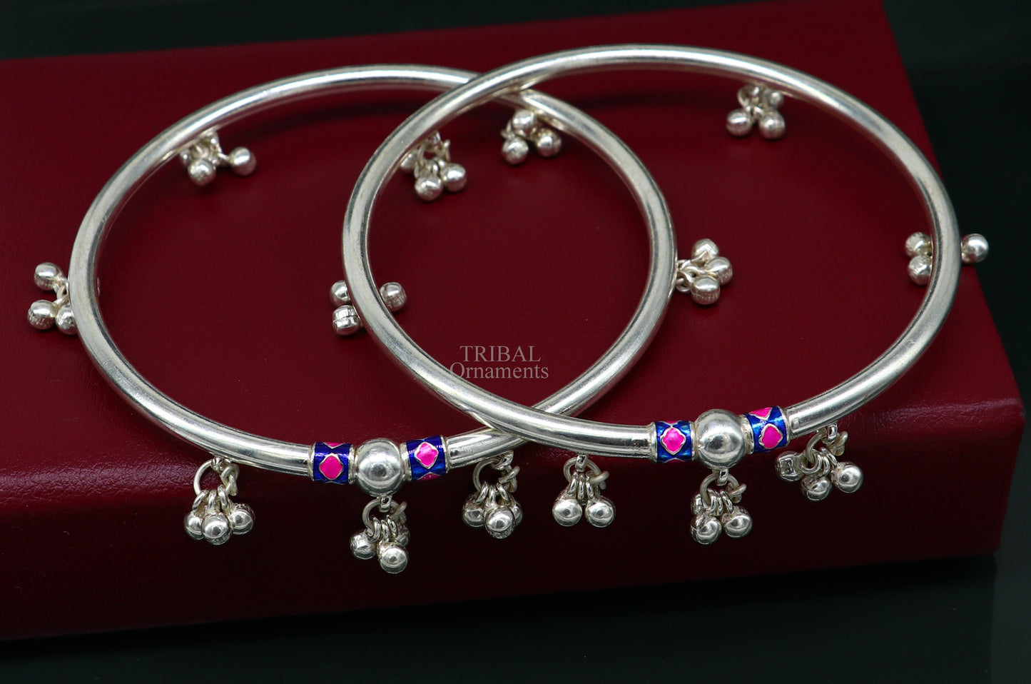 Indian tribal ethnic sterling silver ankle jewelry, best ankle  bangle bracelet, ankle kada with bells, amazing belly dance jewelry nsfk54 - TRIBAL ORNAMENTS