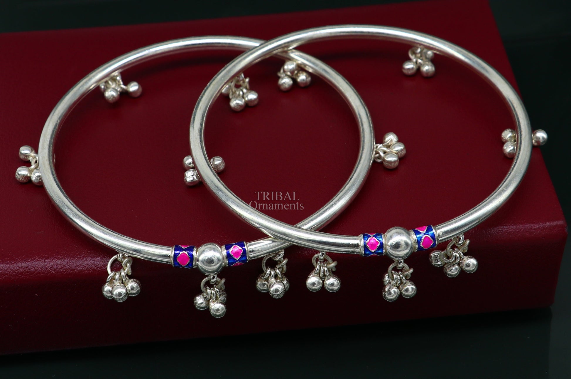 Indian tribal ethnic sterling silver ankle jewelry, best ankle  bangle bracelet, ankle kada with bells, amazing belly dance jewelry nsfk54 - TRIBAL ORNAMENTS