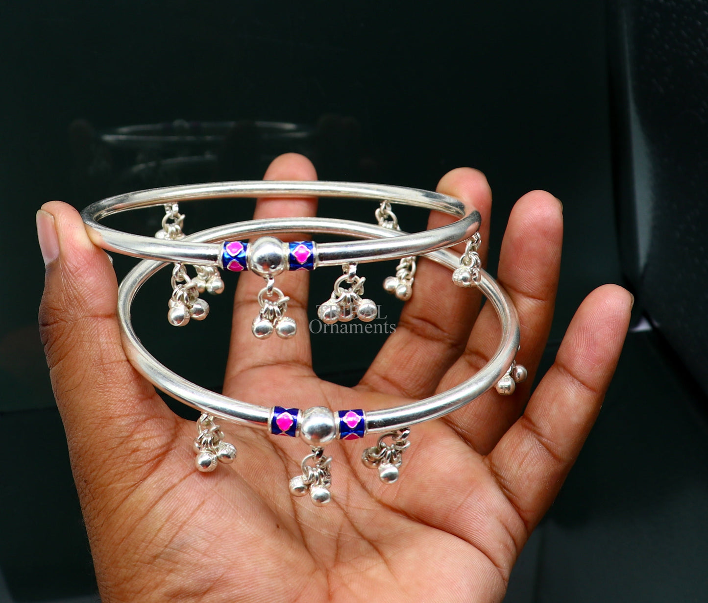 Indian tribal ethnic sterling silver ankle jewelry, best ankle  bangle bracelet, ankle kada with bells, amazing belly dance jewelry nsfk54 - TRIBAL ORNAMENTS