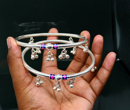 Indian tribal ethnic sterling silver ankle jewelry, best ankle  bangle bracelet, ankle kada with bells, amazing belly dance jewelry nsfk54 - TRIBAL ORNAMENTS